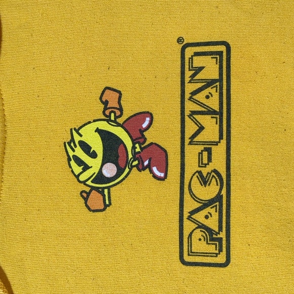 PAC-MAN Hoodie Mens Yellow Ghosts On Sleeve Pullover Hoodie size Large - Picture 3 of 7